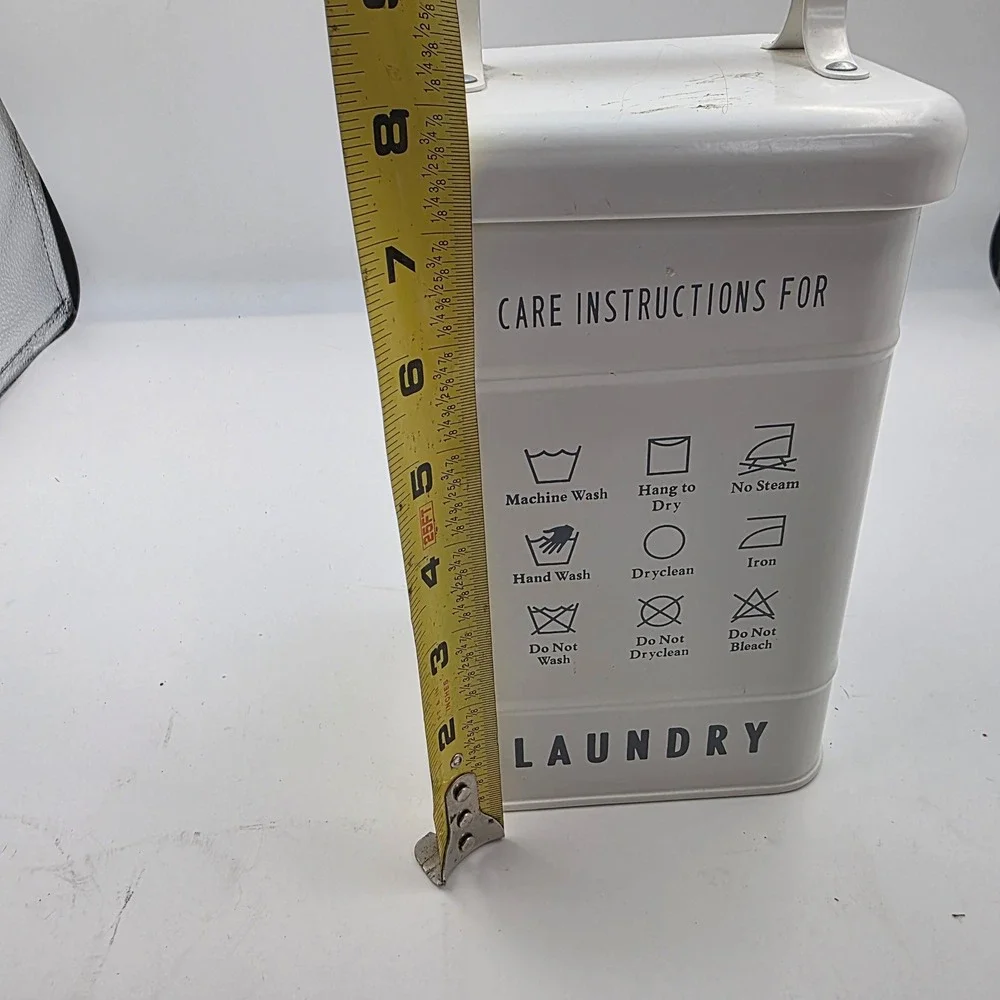 Farmhouse Metal Laundry Detergent Storage Tin Bin with Wood Handle Cream White